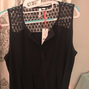 Black sleeveless Elle Blouse- Lace Detail
